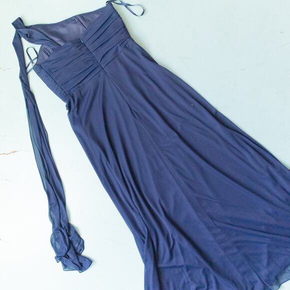 Alex Evenings Blue One Shoulder Draped Empire Waist Chiffon Formal Dress Size 10 - Picture 9 of 9